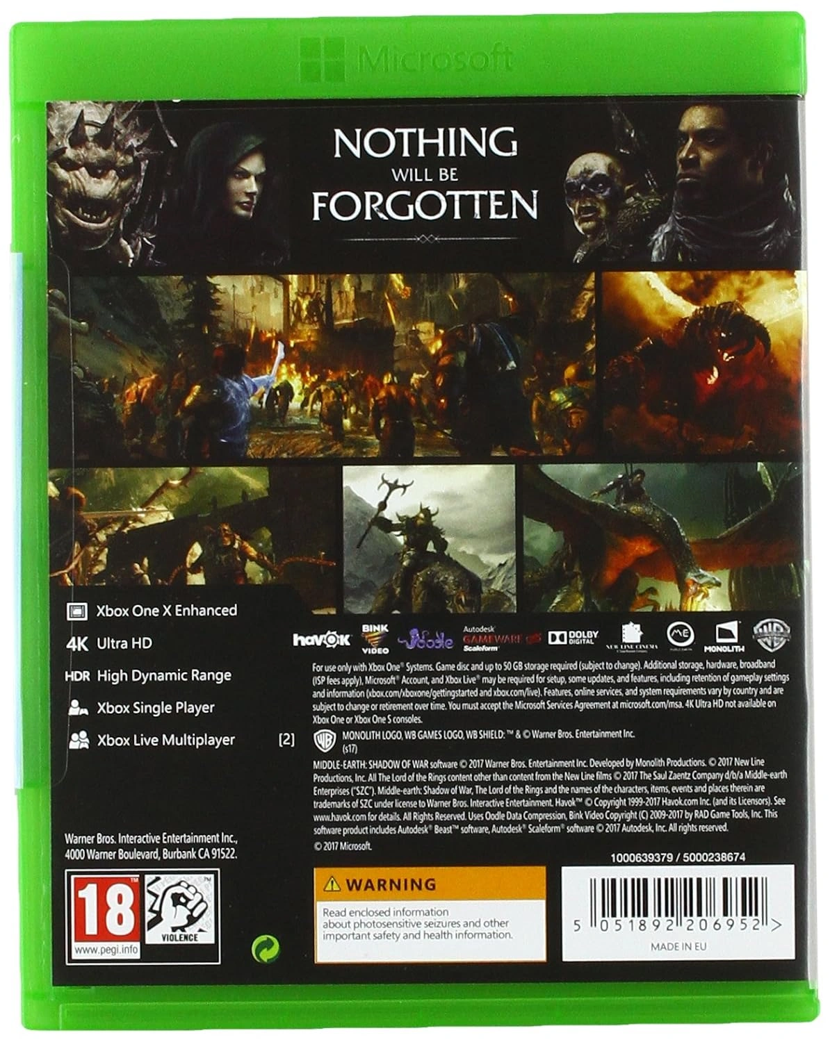 Middle Earth Shadow of War Xbox One physical disc game Pakistan