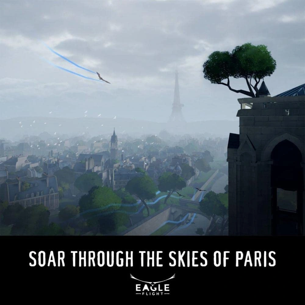 Eagle Flight PlayStation VR PS4 gameplay eagle flying over abandoned Paris Eiffel Tower Pakistan