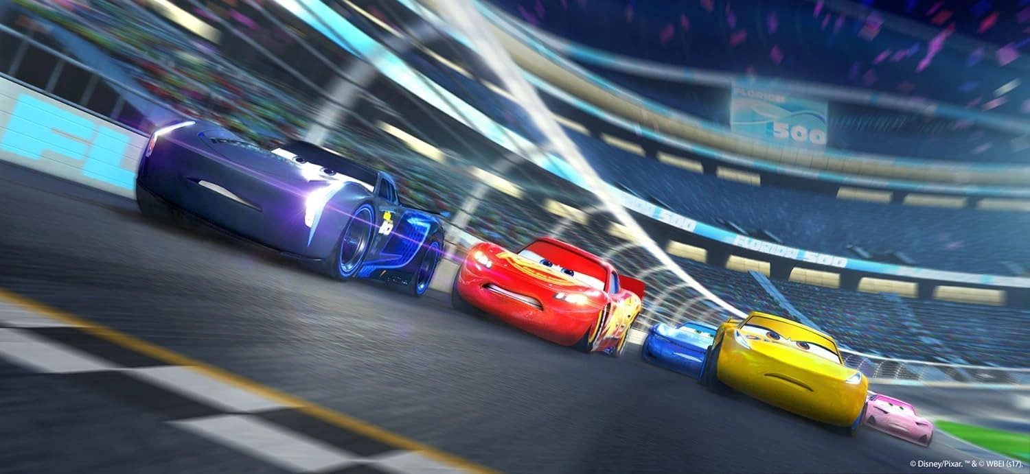 Cars 3 Driven to Win Nintendo Switch game box with Lightning McQueen leading a race on track