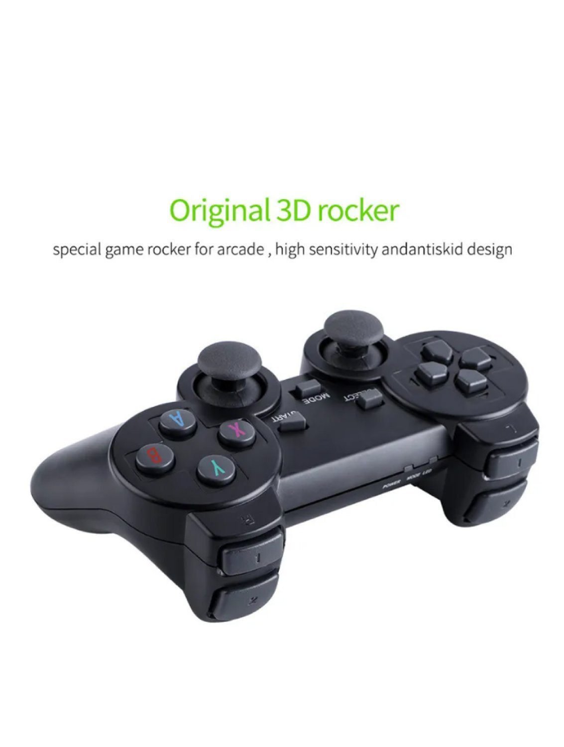 Video Game Stick Lite 4K console with wireless controllers plugged into TV for retro gaming
