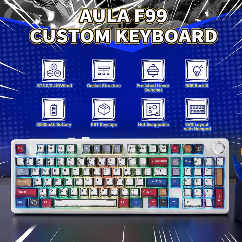 AULA F99 Pro 96% mechanical gaming keyboard with rotary knob