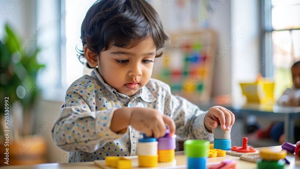 Nursery - Young child playing with blocks