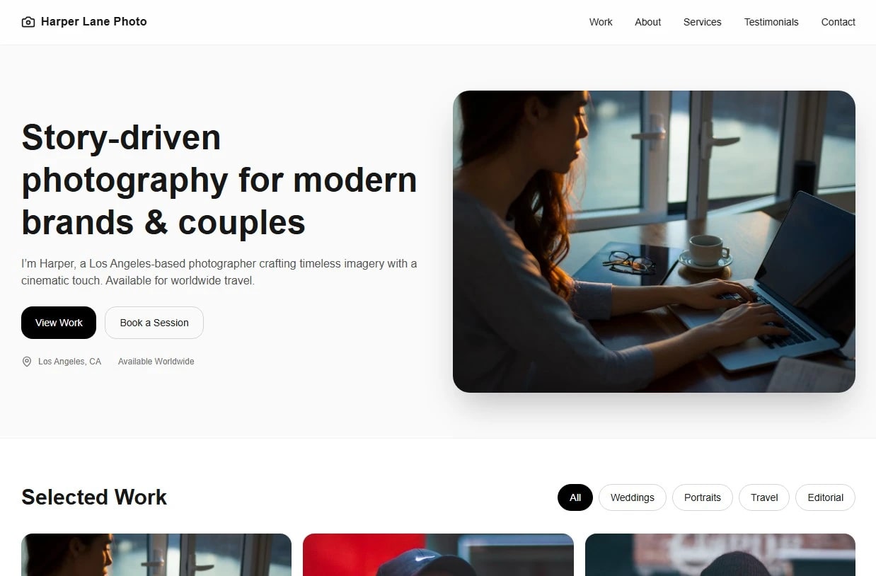 Portura career workspace showing a themed portfolio layout
