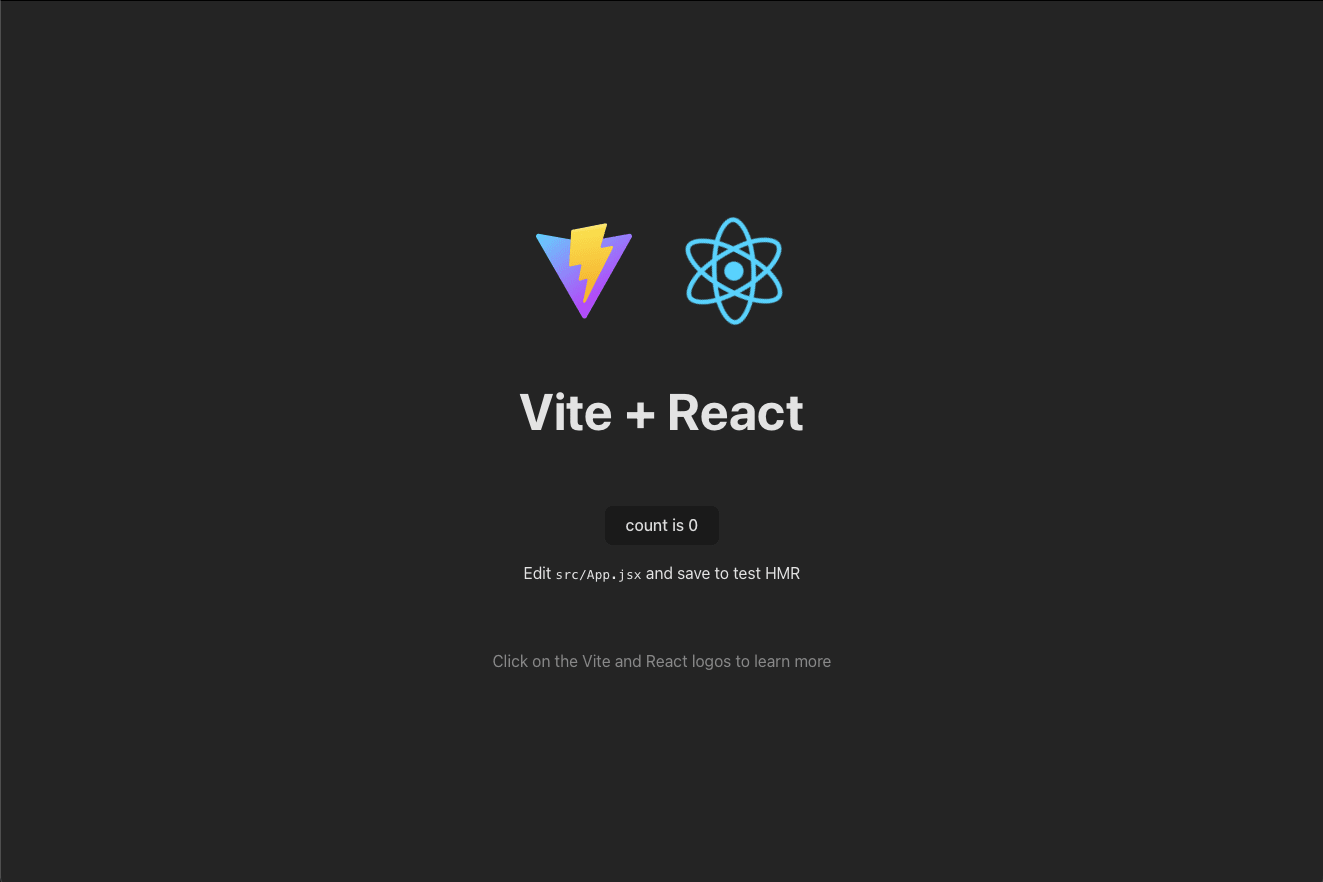 the vite/react starting page