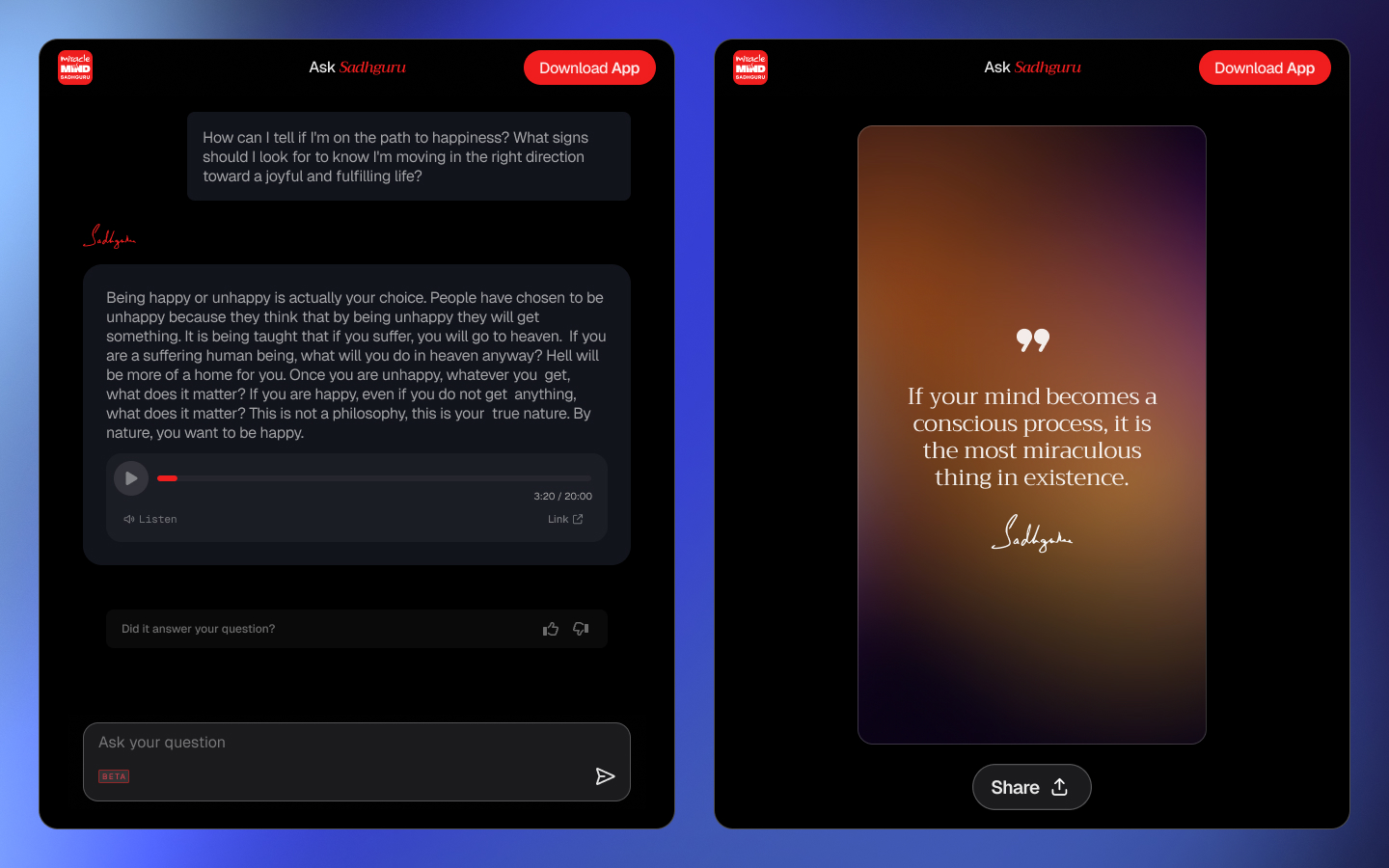 A collage of user interface components from the Miracle of Mind meditation application.