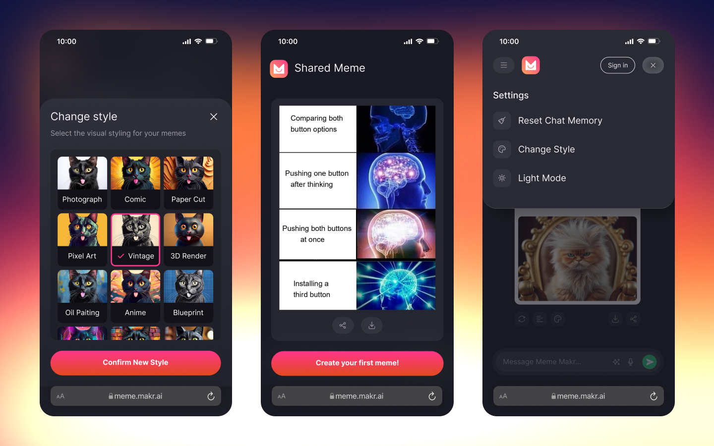 MemeMakr final meme creation and sharing interface showing the completed workflow.