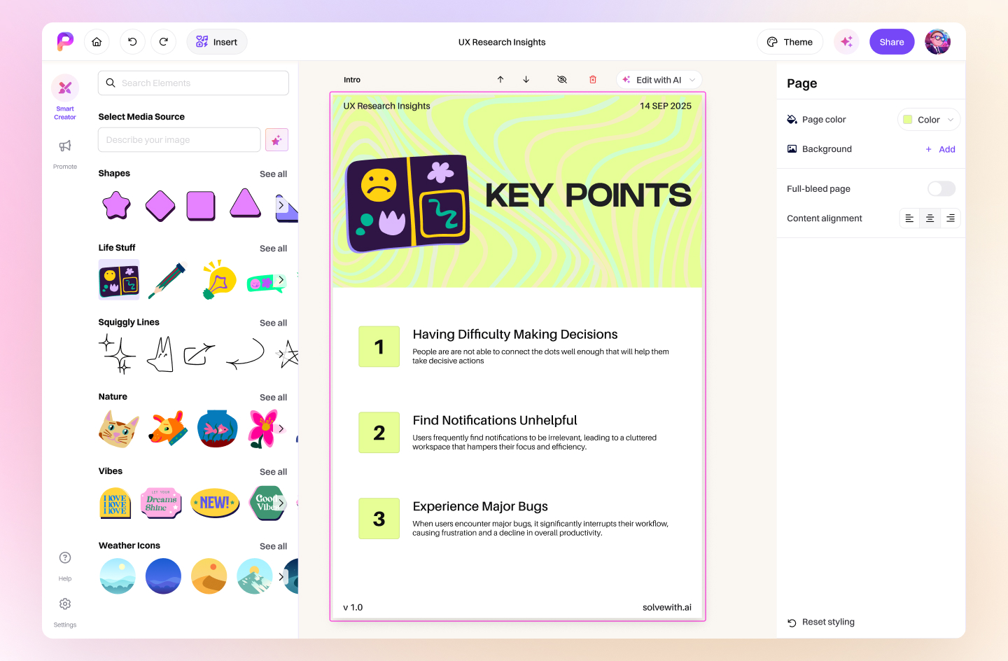 A user creating content with PrePackaged.AI's design tools.