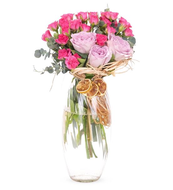 Cascais Serisi Pembe Çardak Lila Gül Aranjmanı