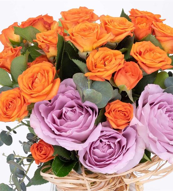 Cascais Serisi Turuncu Çardak Lila Gül Aranjmanı - hover