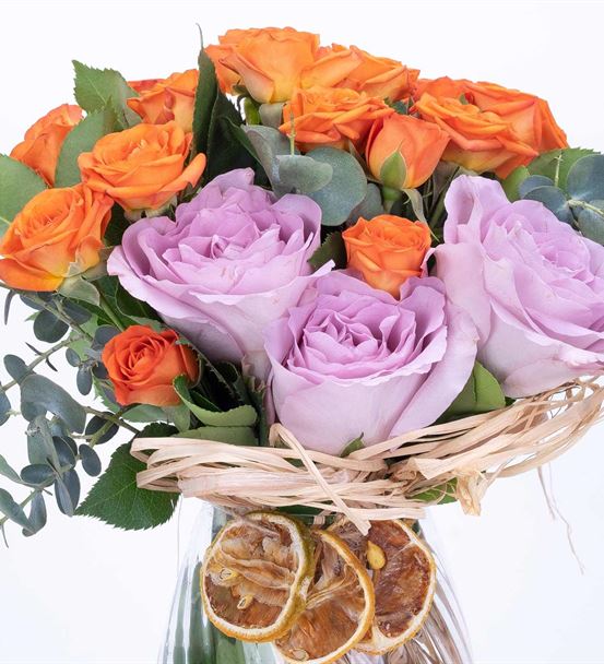 Cascais Serisi Turuncu Çardak Lila Gül Aranjmanı-thumb-2