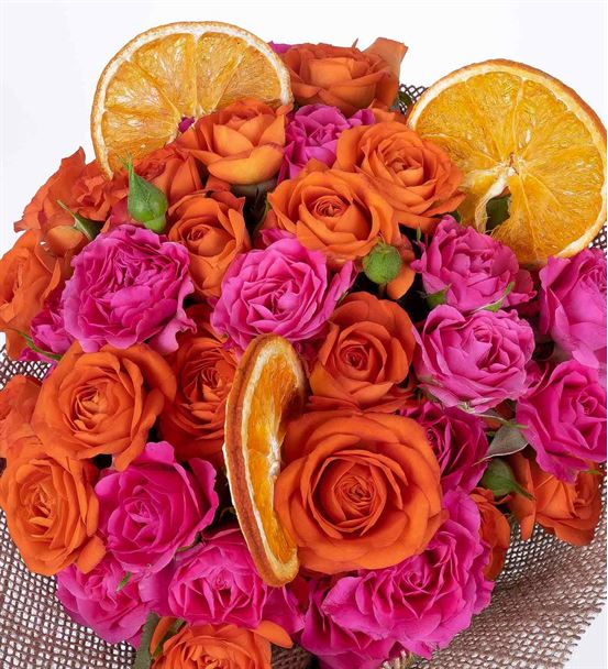 Greta Serisi Turuncu Pembe Çardak Gül Çiçek Buketi - hover