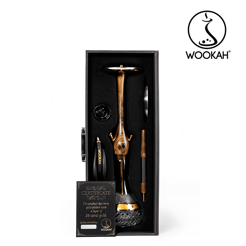 24K Gold-Plated WOOKAH Amber Gold Walnut Set