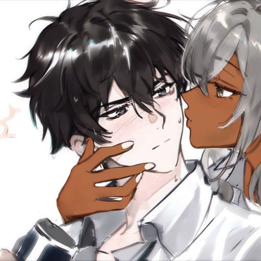 Anime matching profile picture pair titled “Flirtygirl Shysboy Pair”, left side