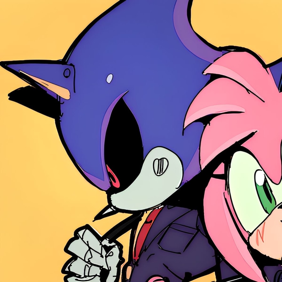 Cartoons matching profile picture pair titled “Metalsonic Amyrose Pair”, left side