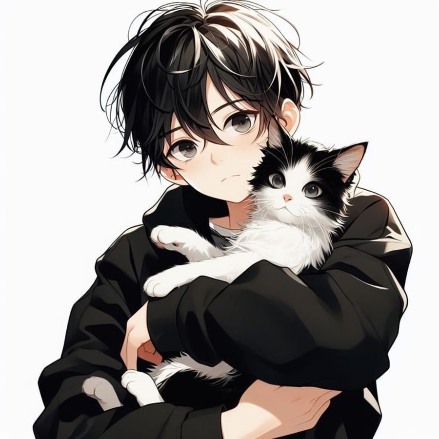 Anime matching profile picture pair titled “Anime Hugging Cat Pair”, right side