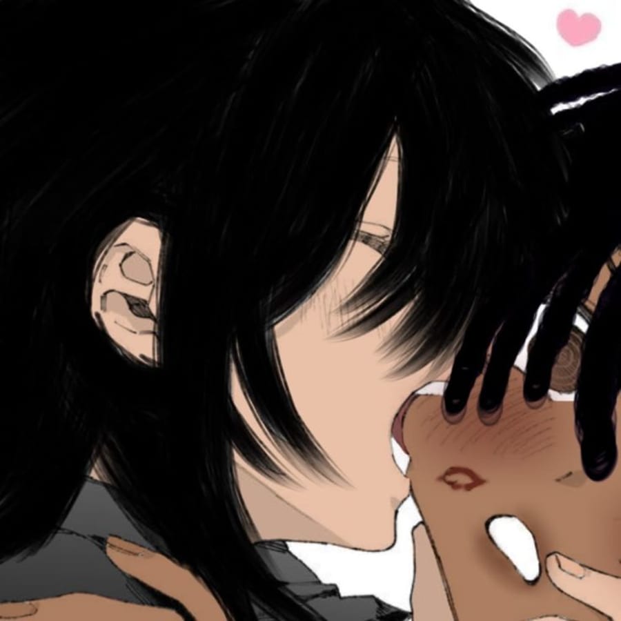 Anime matching profile picture pair titled “Cheek Bite Pair”, left side