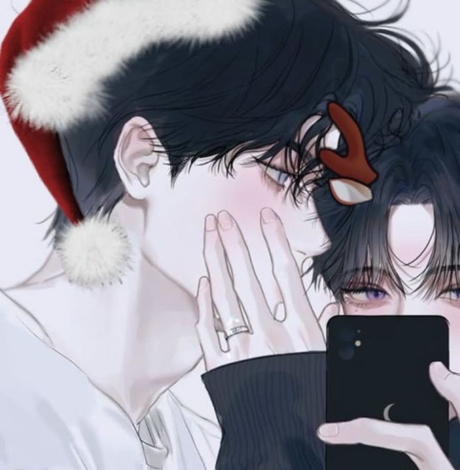 Lgbtq matching profile picture pair titled “Santarings Pair”, left side