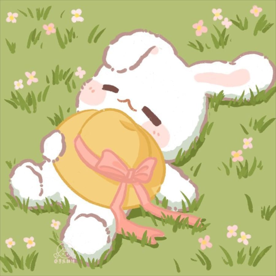Cute matching profile picture pair titled “Sleepy Grass Animal Pair”, right side