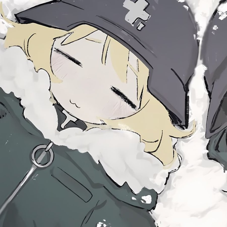 Lgbtq matching profile picture pair titled “Snowhelm Pair”, left side