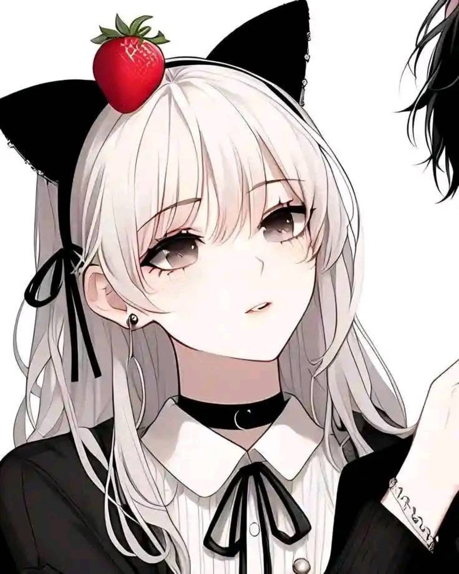 Anime matching profile picture pair titled “Strawberry Catgirl Pair”, left side