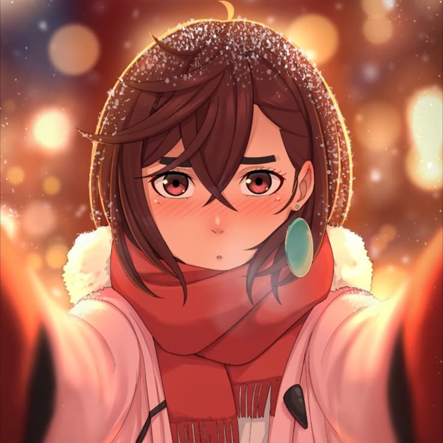 Anime matching profile picture pair titled “Winter Momo Okarun Pair”, left side