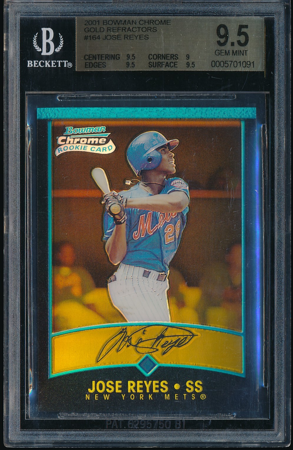 2001 Bowman Chrome Jose Reyes Gold Refractor 05/99 #164 BGS 9.5