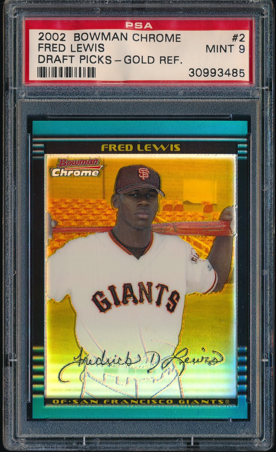 2002 Bowman Chrome Draft Fred Lewis Gold Refractor 42/50 #BDP2 PSA 9