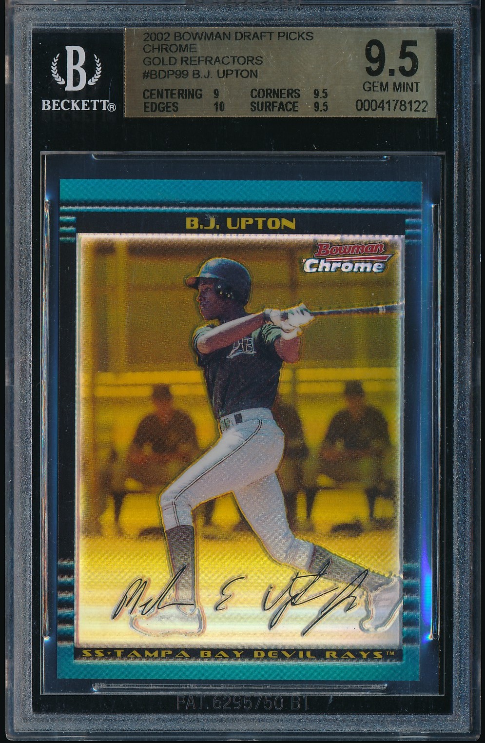 2002 Bowman Chrome Draft B.J. Upton Gold Refractor 44/50 #BDP99 BGS 9.5