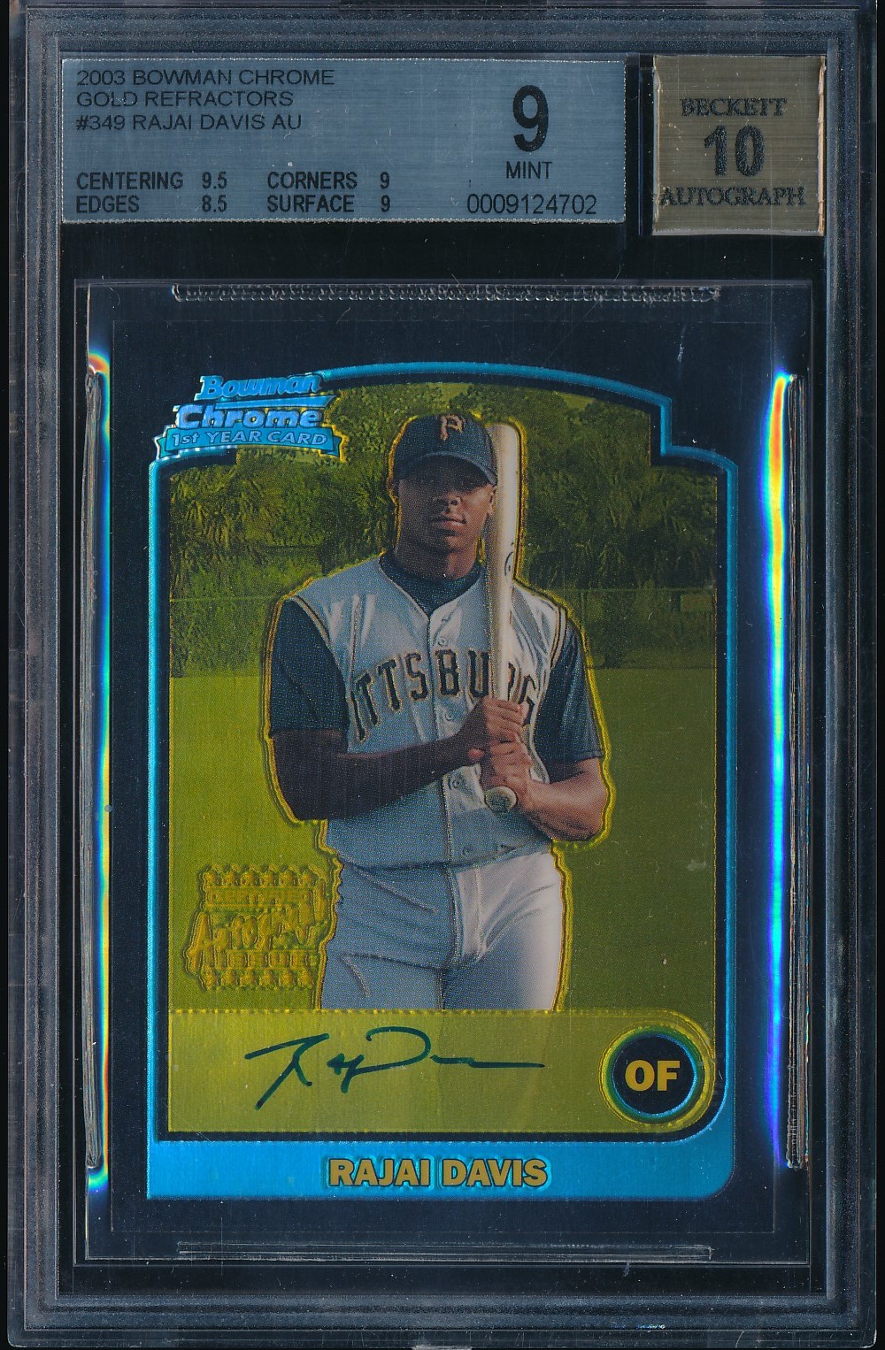 2003 Bowman Chrome Rajai Davis Gold Refractor Auto #349 BGS 9/10