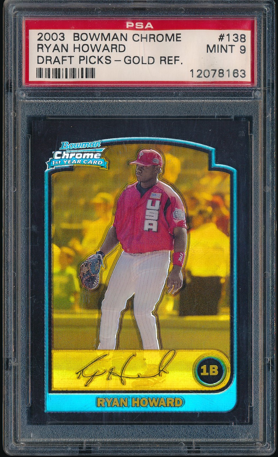 2003 Bowman Chrome Draft Ryan Howard Gold Refractor 37/50 #BDP138 PSA 9