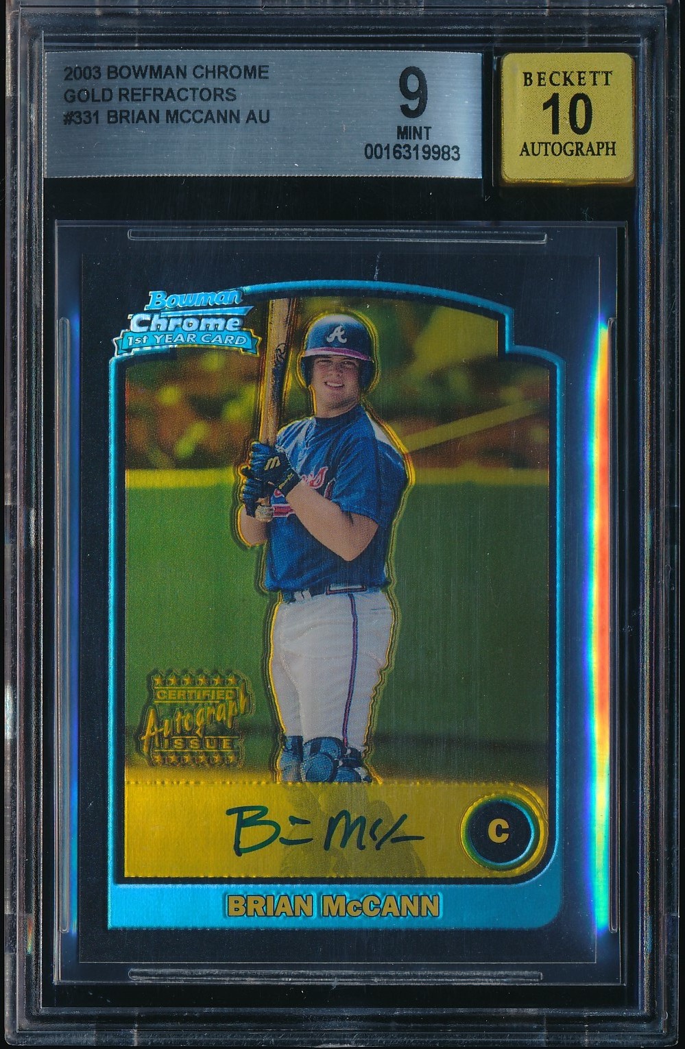 2003 Bowman Chrome Brian McCann Gold Refractor Auto #331 BGS 9/10