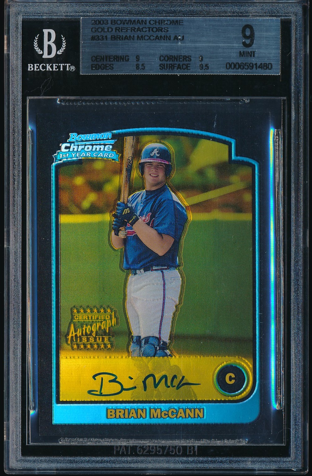 2003 Bowman Chrome Brian McCann Gold Refractor Auto #331 BGS 9/10