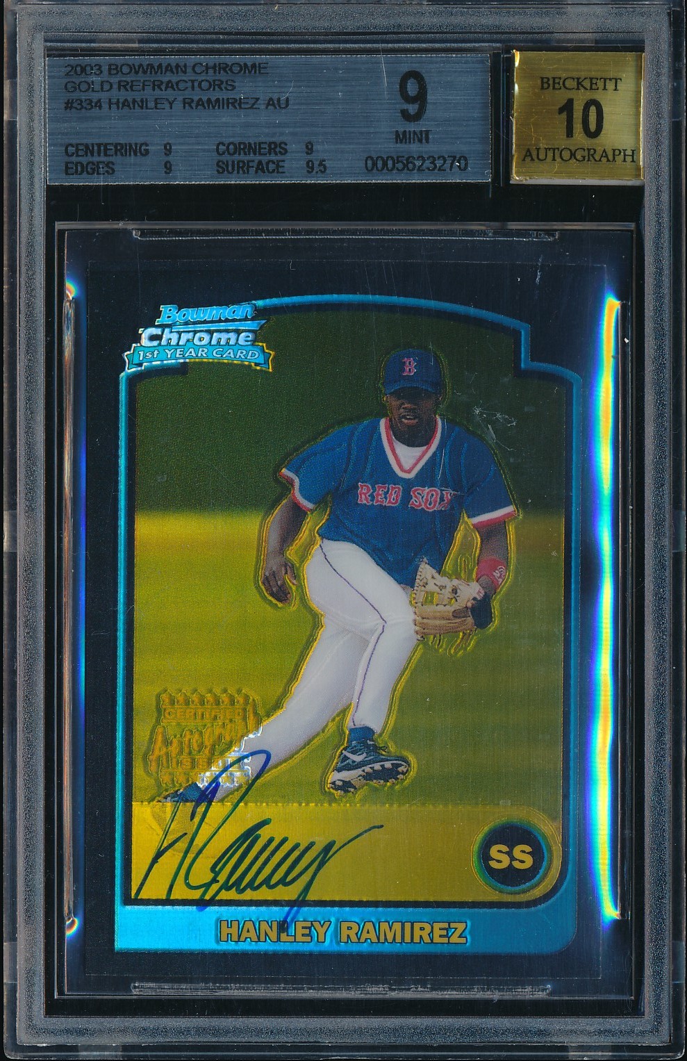 2003 Bowman Chrome Hanley Ramirez Gold Refractor Auto #334 BGS 9/10