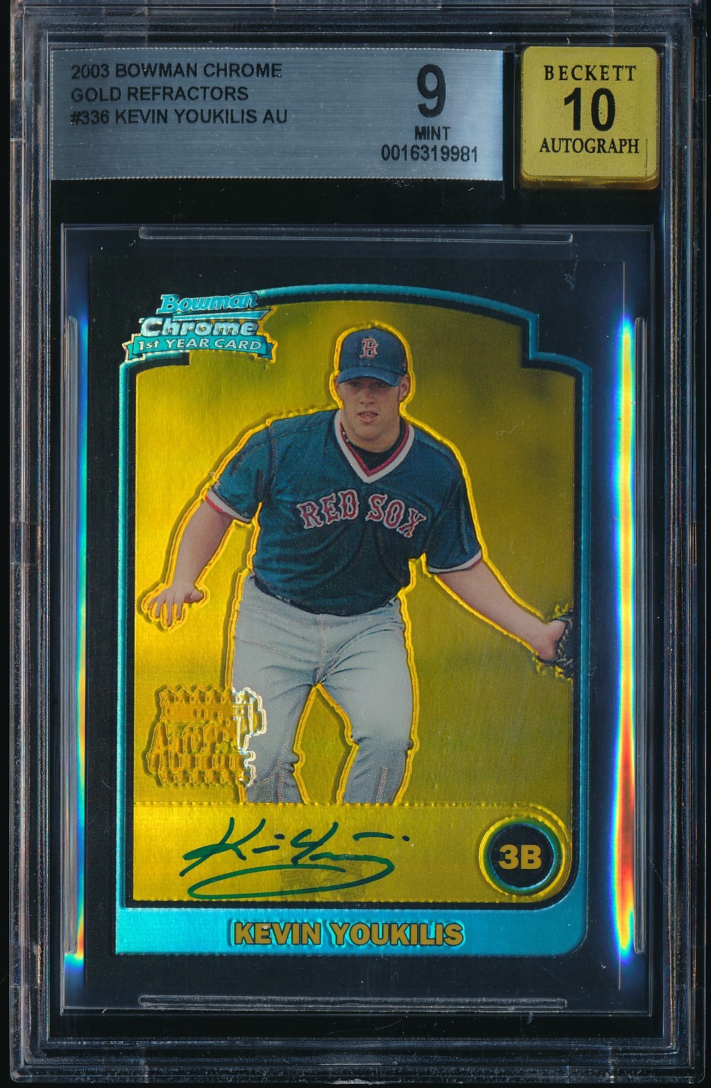 2003 Bowman Chrome Kevin Youkilis Gold Refractor #336 BGS 9/10