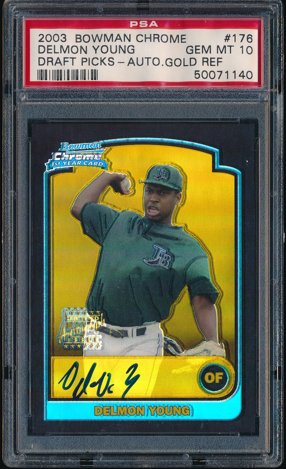 2003 Bowman Chrome Draft Delmon Young Gold Refractor Auto #BDP176 PSA 10