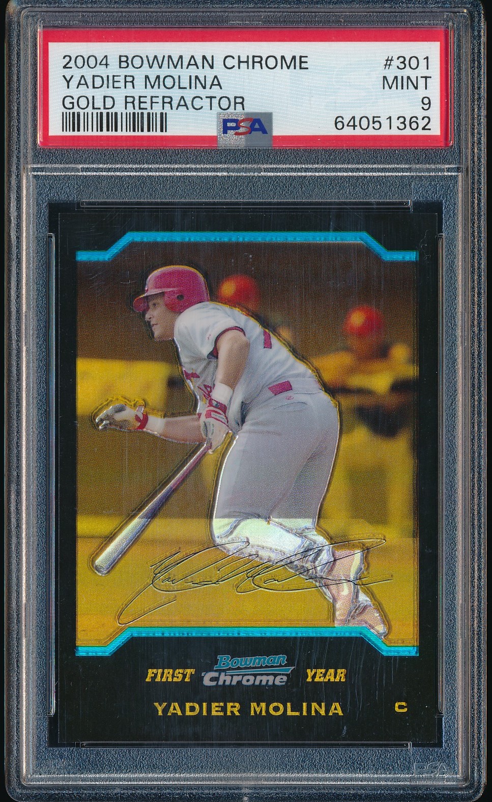 2004 Bowman Chrome Yadier Molina Gold Refractor 30/50 #301 PSA 9