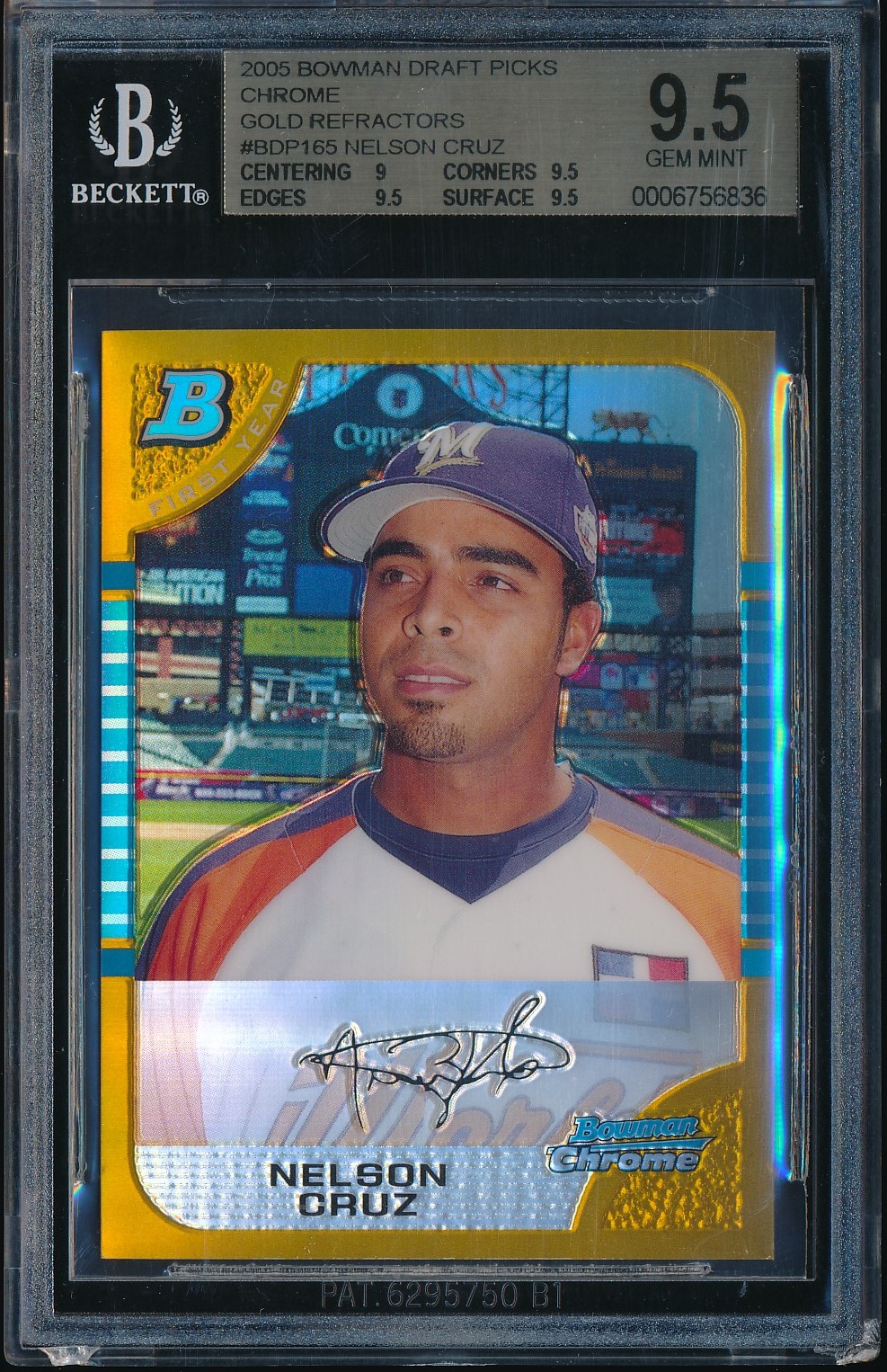 2005 Bowman Chrome Draft Nelson Cruz Gold Refractor 29/50 #BDP165 BGS 9.5