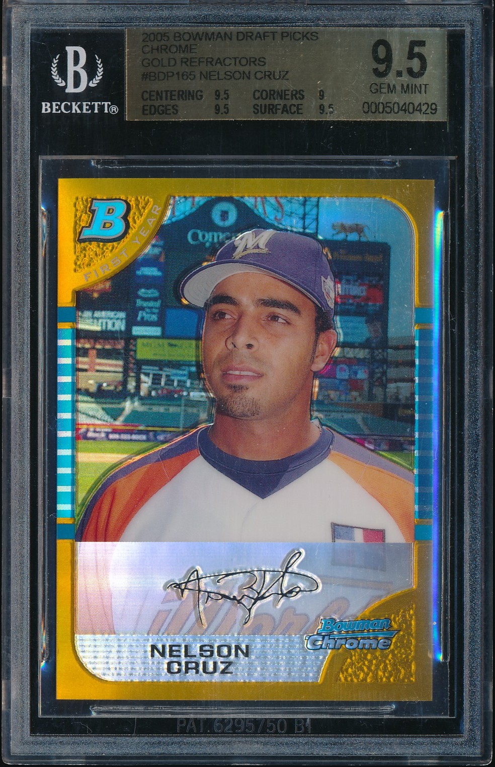 2005 Bowman Chrome Draft Nelson Cruz Gold Refractor 41/50 #BDP165 BGS 9.5