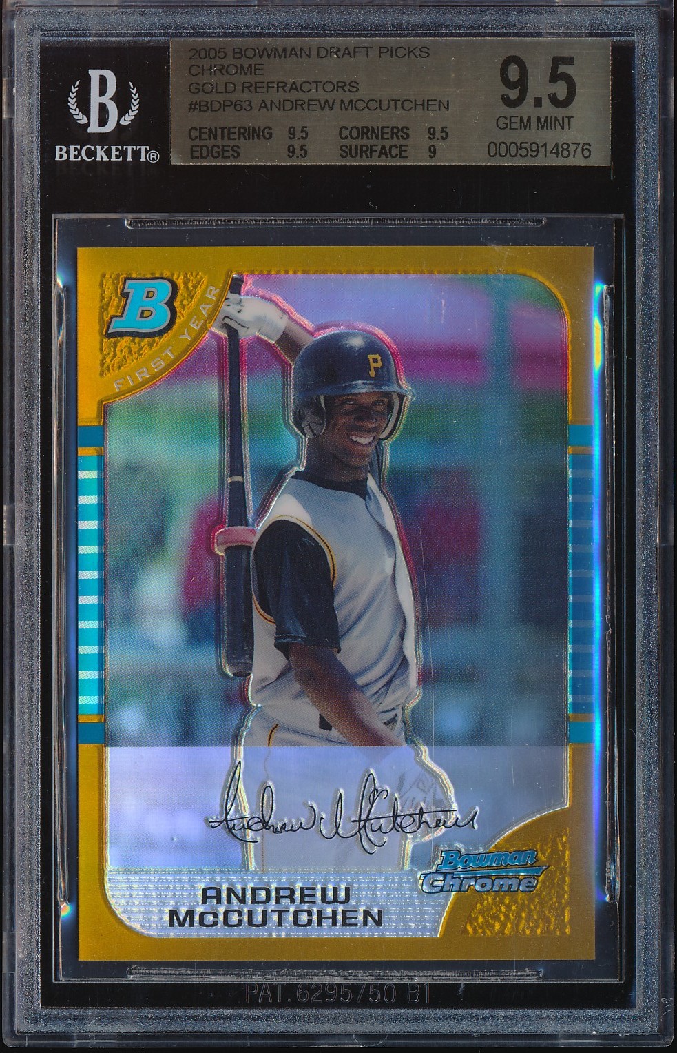 2005 Bowman Chrome Draft Andrew McCutchen Gold Refractor 19/50 #BDP63 BGS 9.5