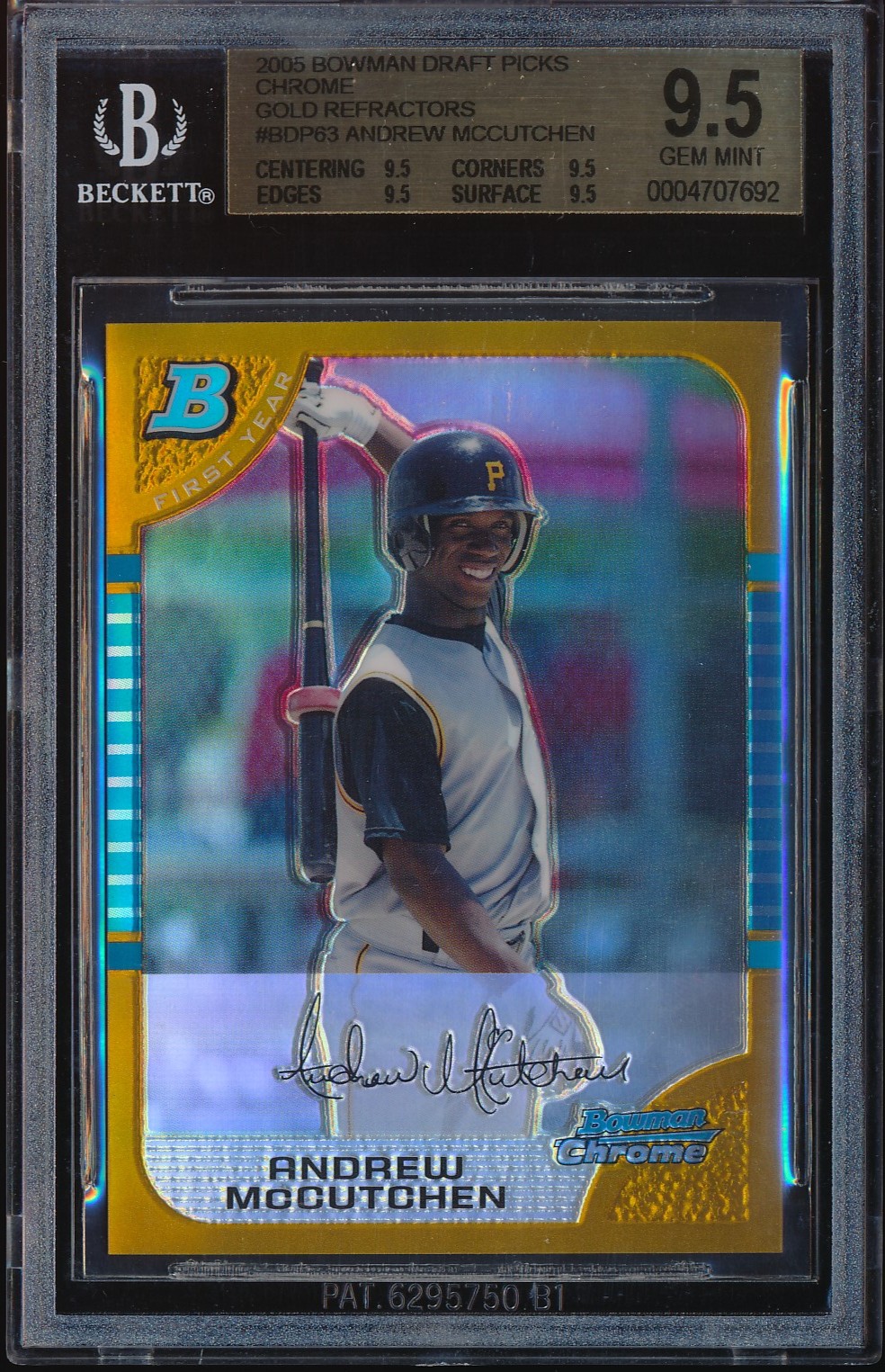 2005 Bowman Chrome Draft Andrew McCutchen Gold Refractor 11/50 #BDP63 BGS 9.5