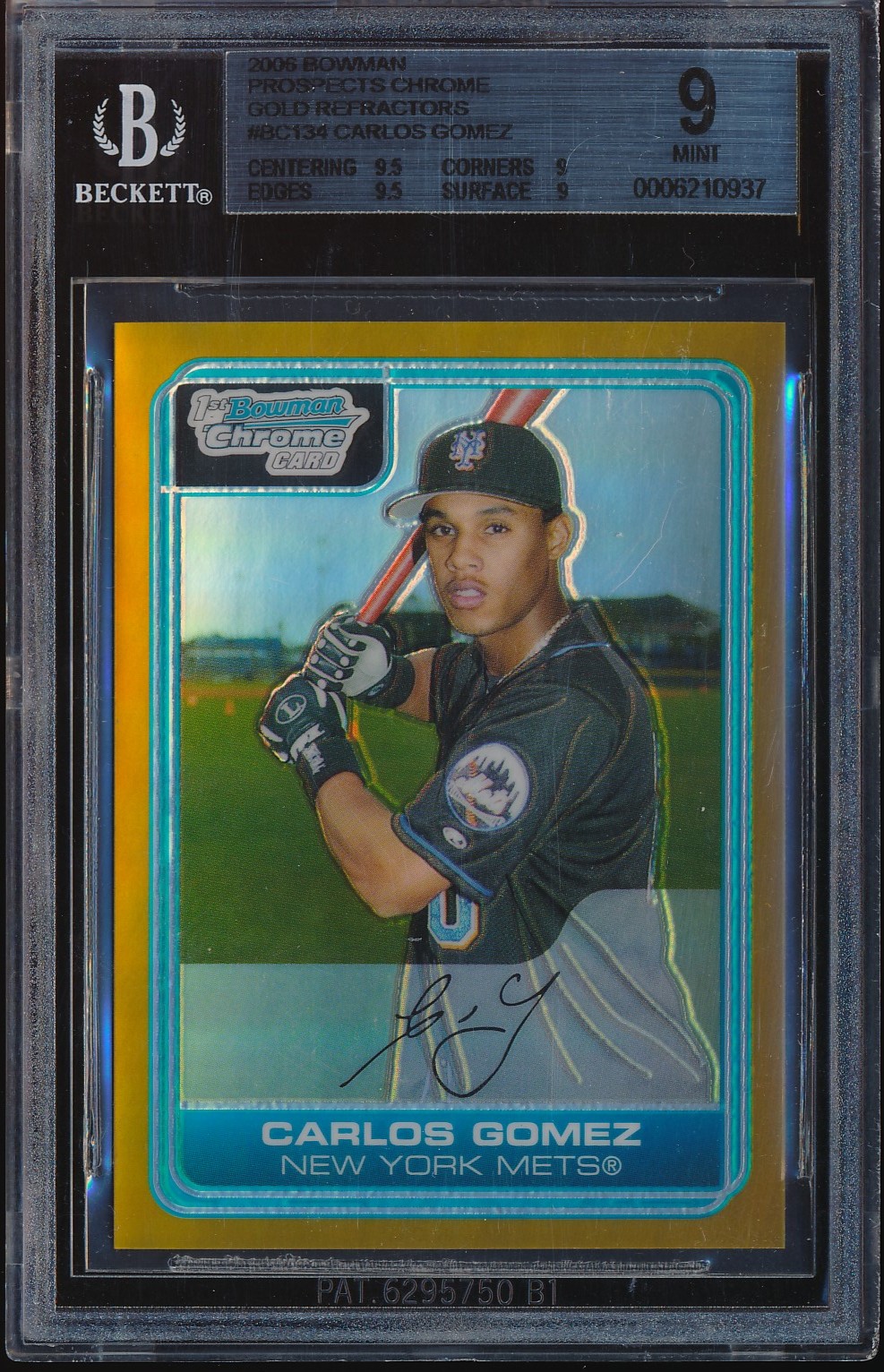2006 Bowman Chrome Carlos Gomez Gold Refractor 41/50 #BC134 BGS 9