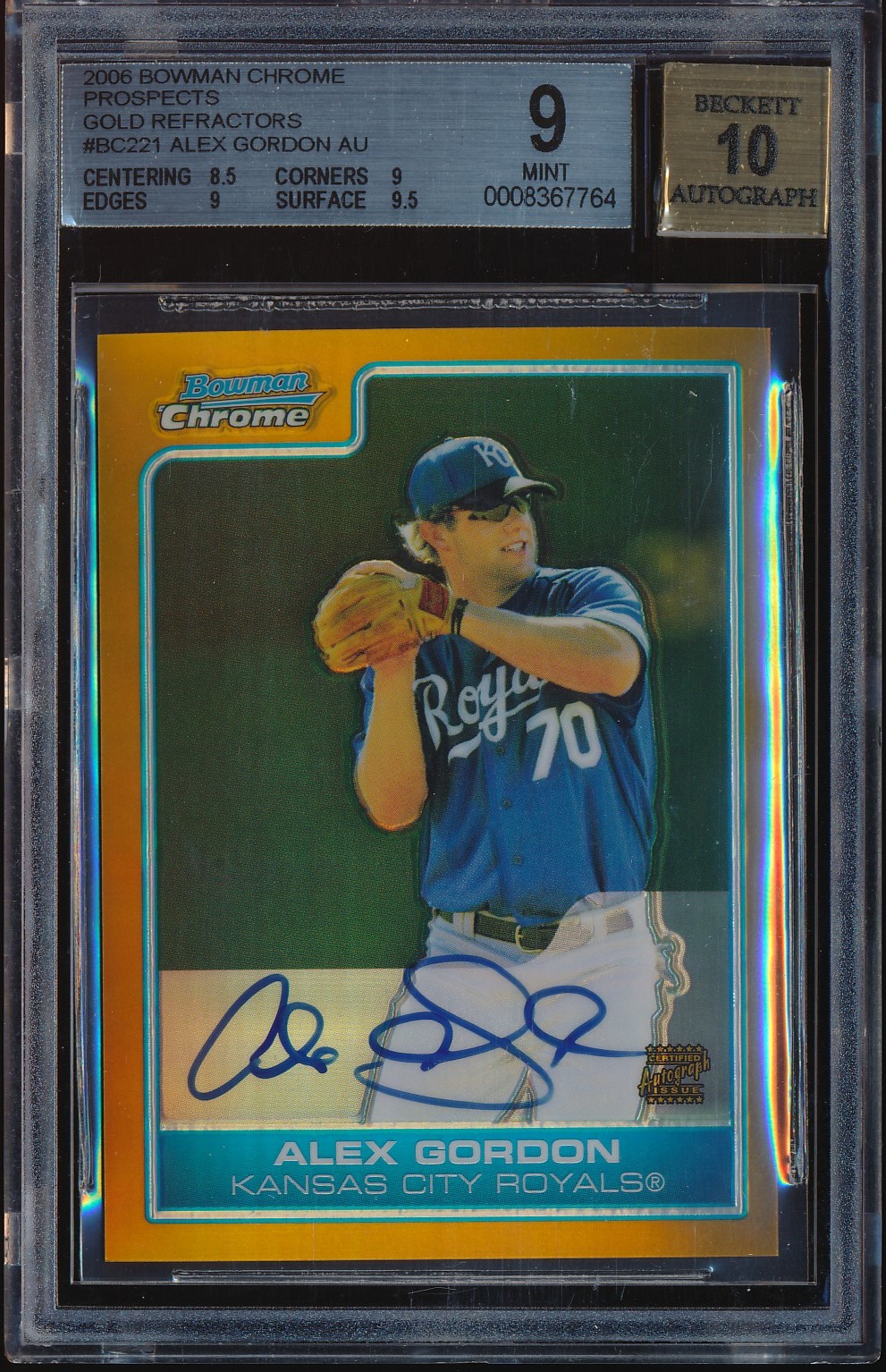 2006 Bowman Chrome Alex Gordon Gold Refractor Auto 46/50 #BC221 BGS 9/10