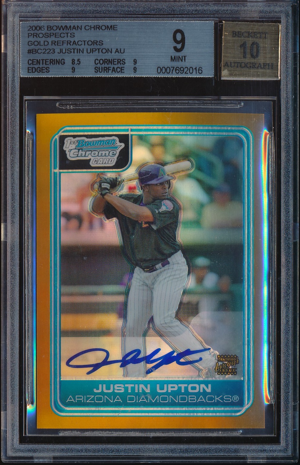 2006 Bowman Chrome Justin Upton Gold Refractor 36/50 #BC223 BGS 9/10