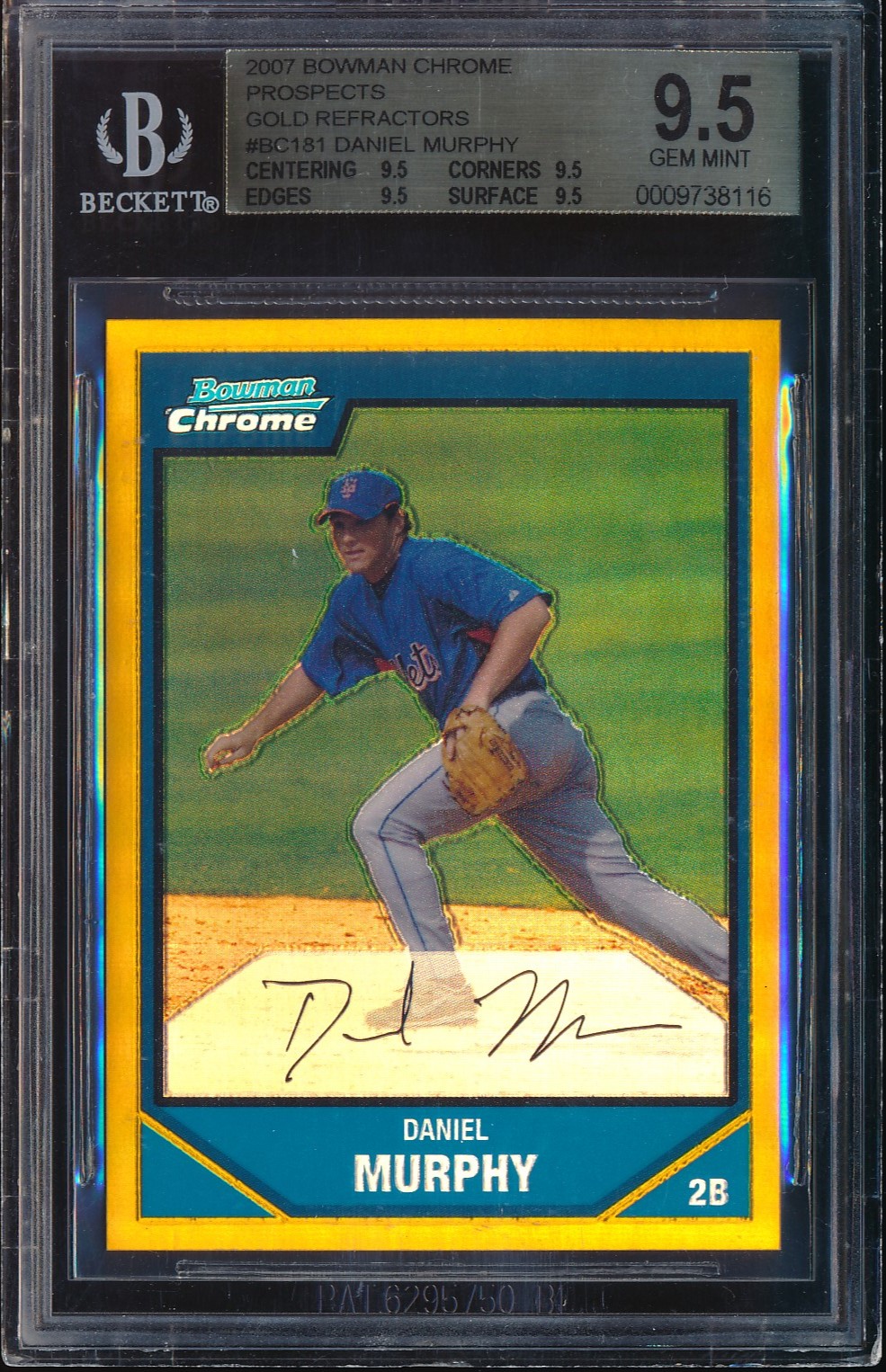 2007 Bowman Chrome Daniel Murphy Gold Refractor 39/50 #BC181 BGS 9.5