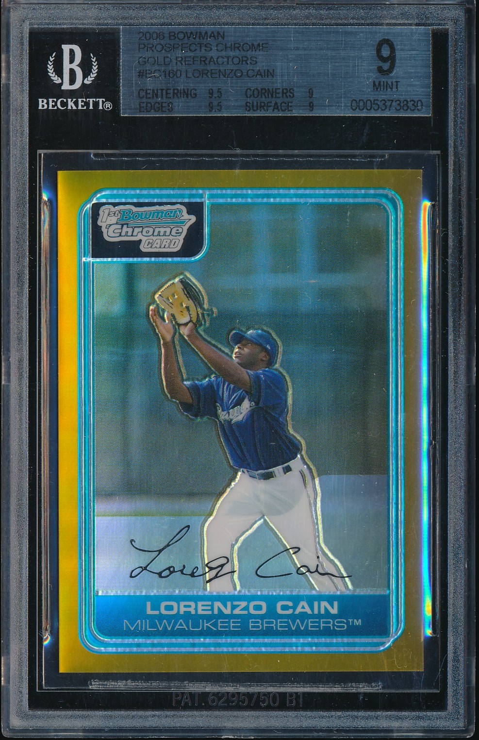 2006 Bowman Chrome Lorenzo Cain Gold Refractor 50/50 #BC160 BGS 9
