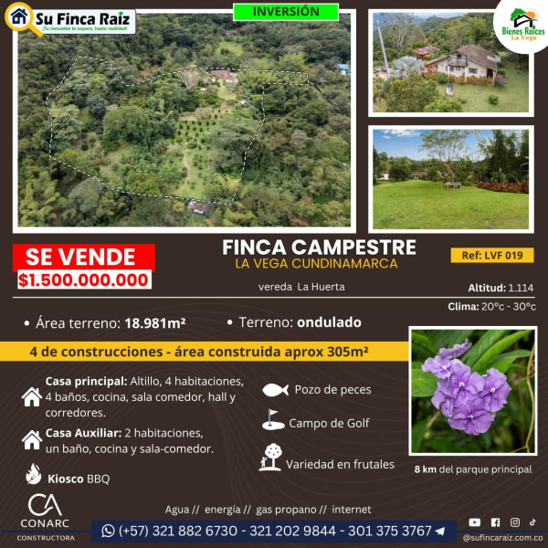 Finca La Huerta Golf en venta La Vega, Cundinamarca