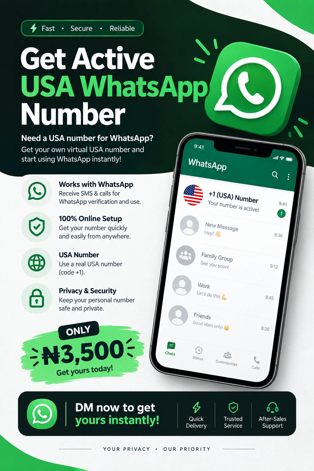 🇺🇸 USA WhatsApp Numbers Available — ₦3,500 – Other Services