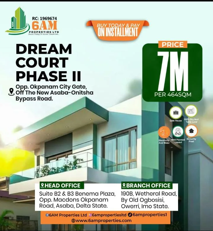 OWN LAND ON THE NEXT BIG CORRIDOR IN ASABA – Residential Real Estate for Sale