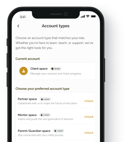 Genius Home app — Account types screen