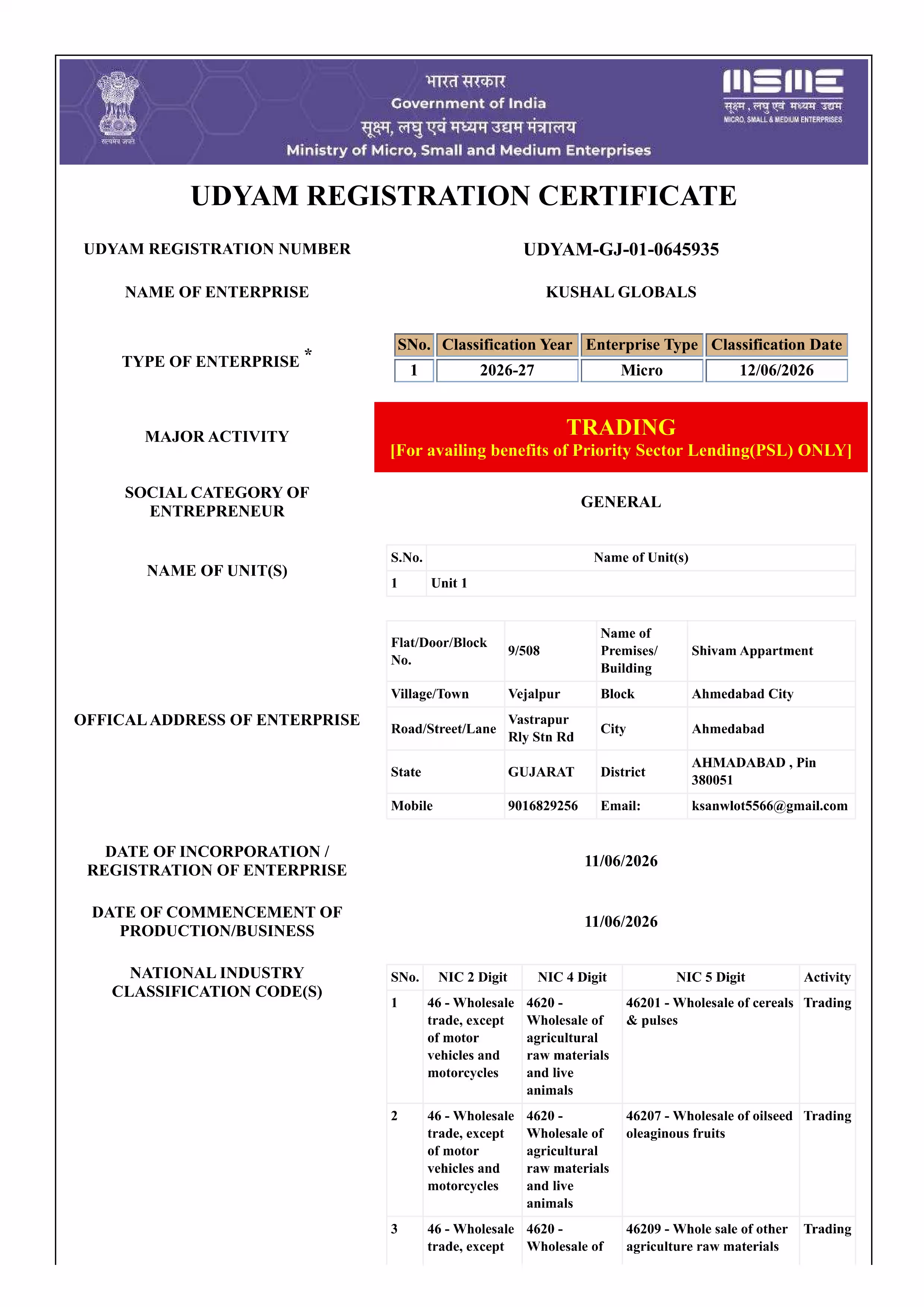 MSME Certificate